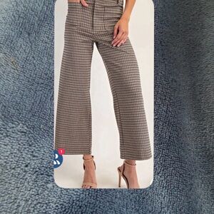 Jules & Leopold Brown Check Wide-Leg Crop Pants